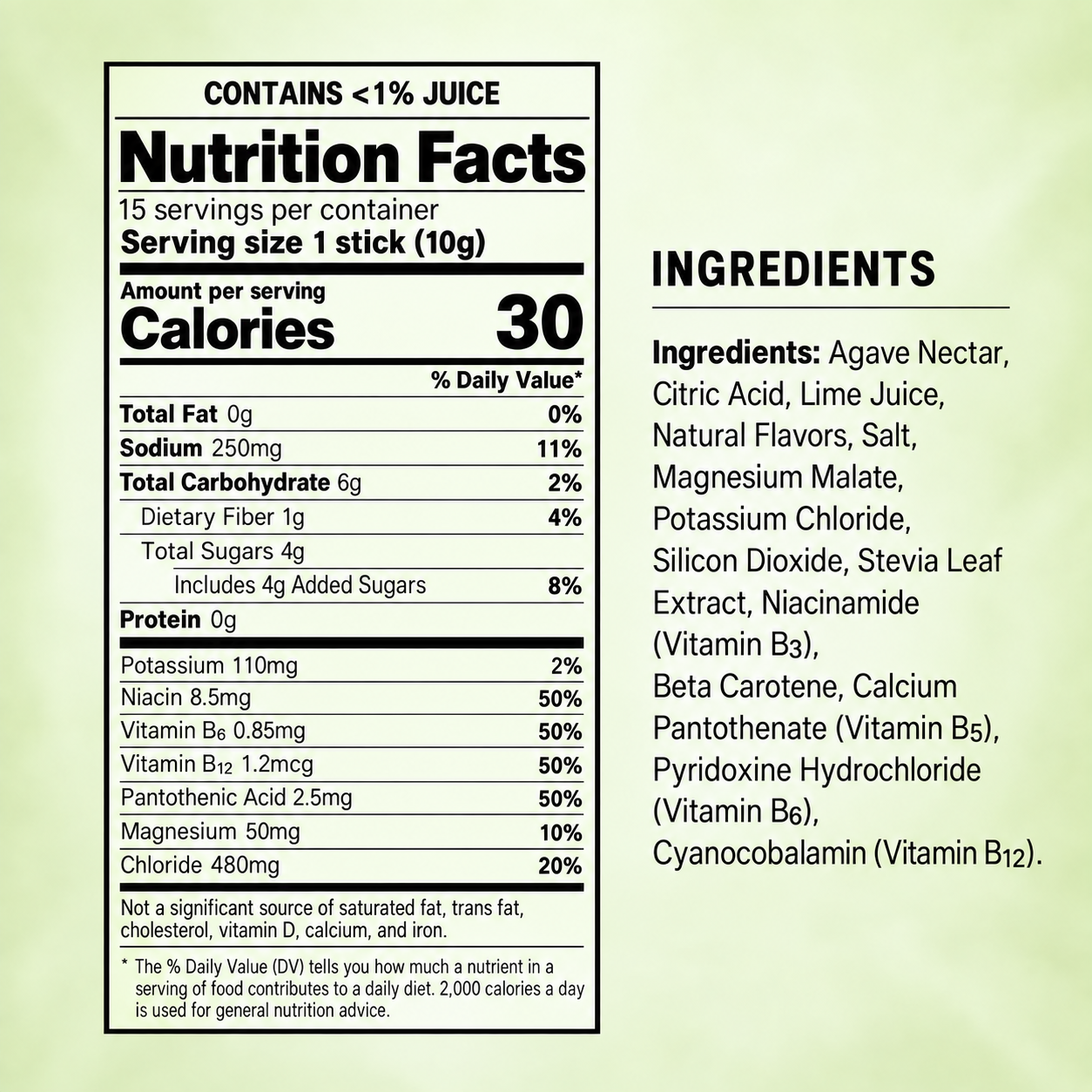 Vice Versa Margarita nutrition facts panel